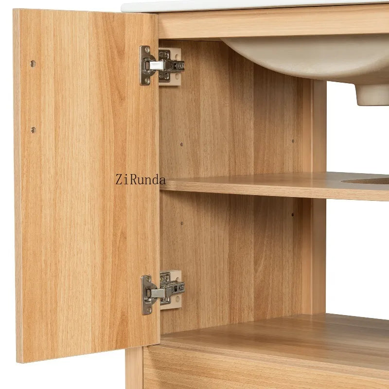 Wood Bathroom Vanity with Solid Wood Frame, 2 Soft Close Doors, 4Soft Close Drawers,