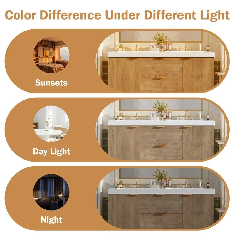 59.3" Double Sink Bathroom Vanity with SMC Top, MDF Cabinet, Soft-Close DoorsBathrooms