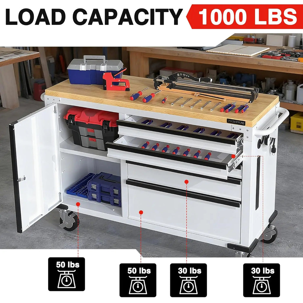 5-Drawer & 1-Door Rolling Tool Chest, Power Strip, Locking System
