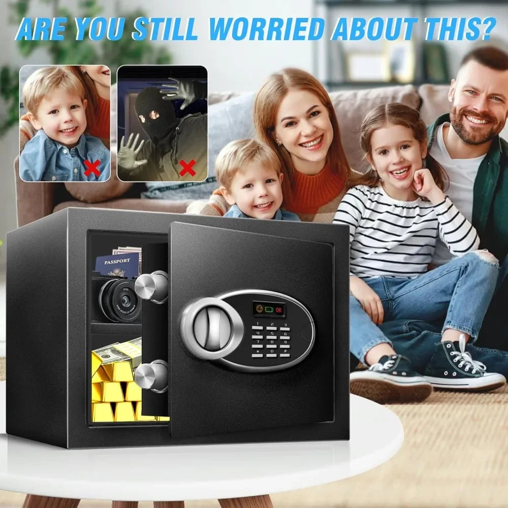Fireproof Waterproof Safe Box for Documents, Digital Keypad & Key Lock, 11.81" Steel Security, Anti-Theft Alarm
