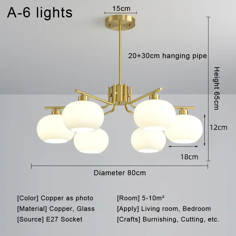 Modern Real Copper Glass Ball Ceiling Chandelier