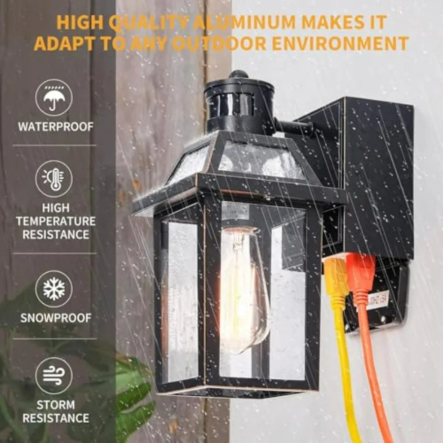 Porch Lights with GFCI Outlet, Dusk to Dawn Outdoor Lights with Outlet,