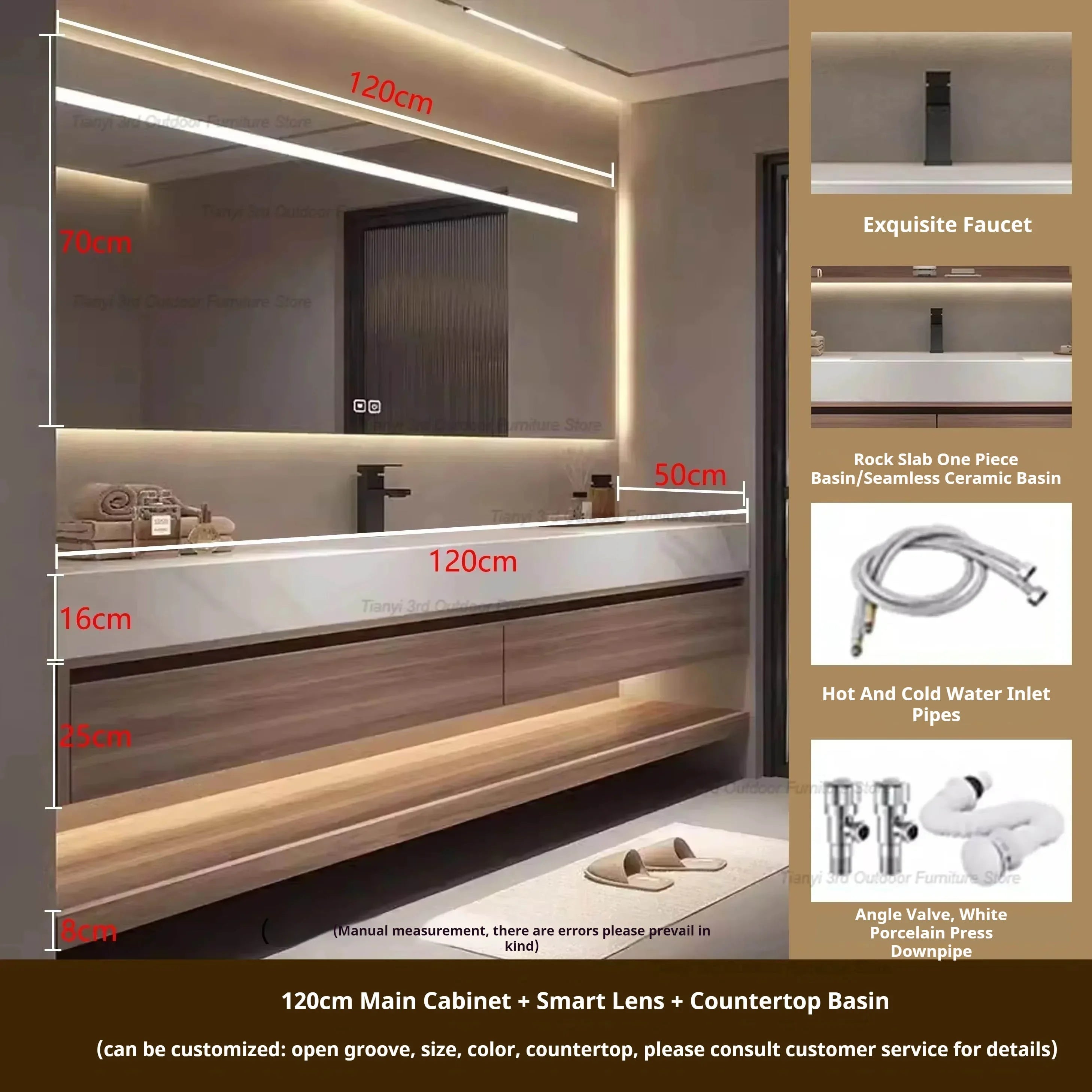 Rock Panel Bathroom Cabinet Vanity with Sink Mirror