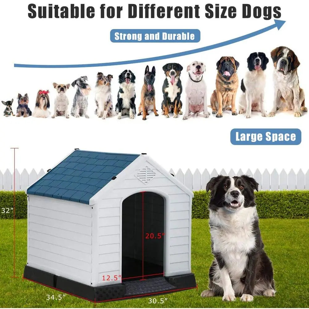 White Large Dog House Indoor Outdoor Waterproof Ventilate Plastic Dog House