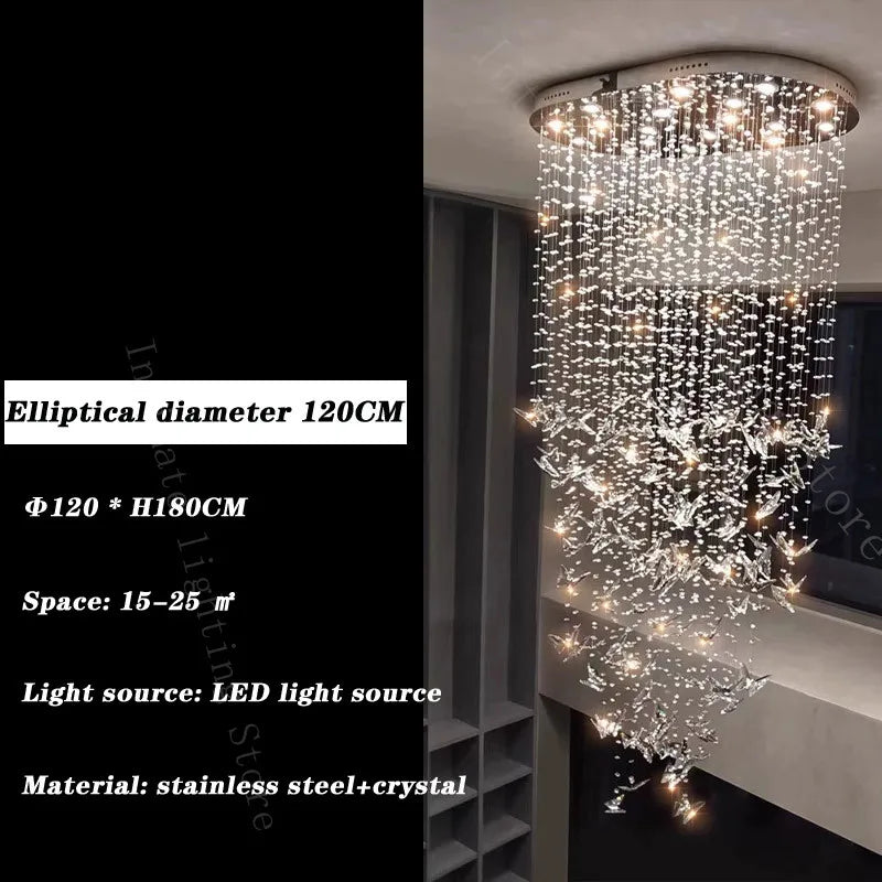 Crystal Multi-Head Long Chandelier