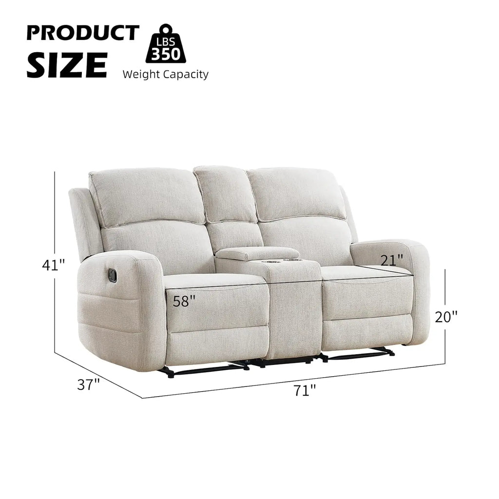 Manual Living Room Furniture Reclining Couch Set, Soft Fabric Loveseat Recliner