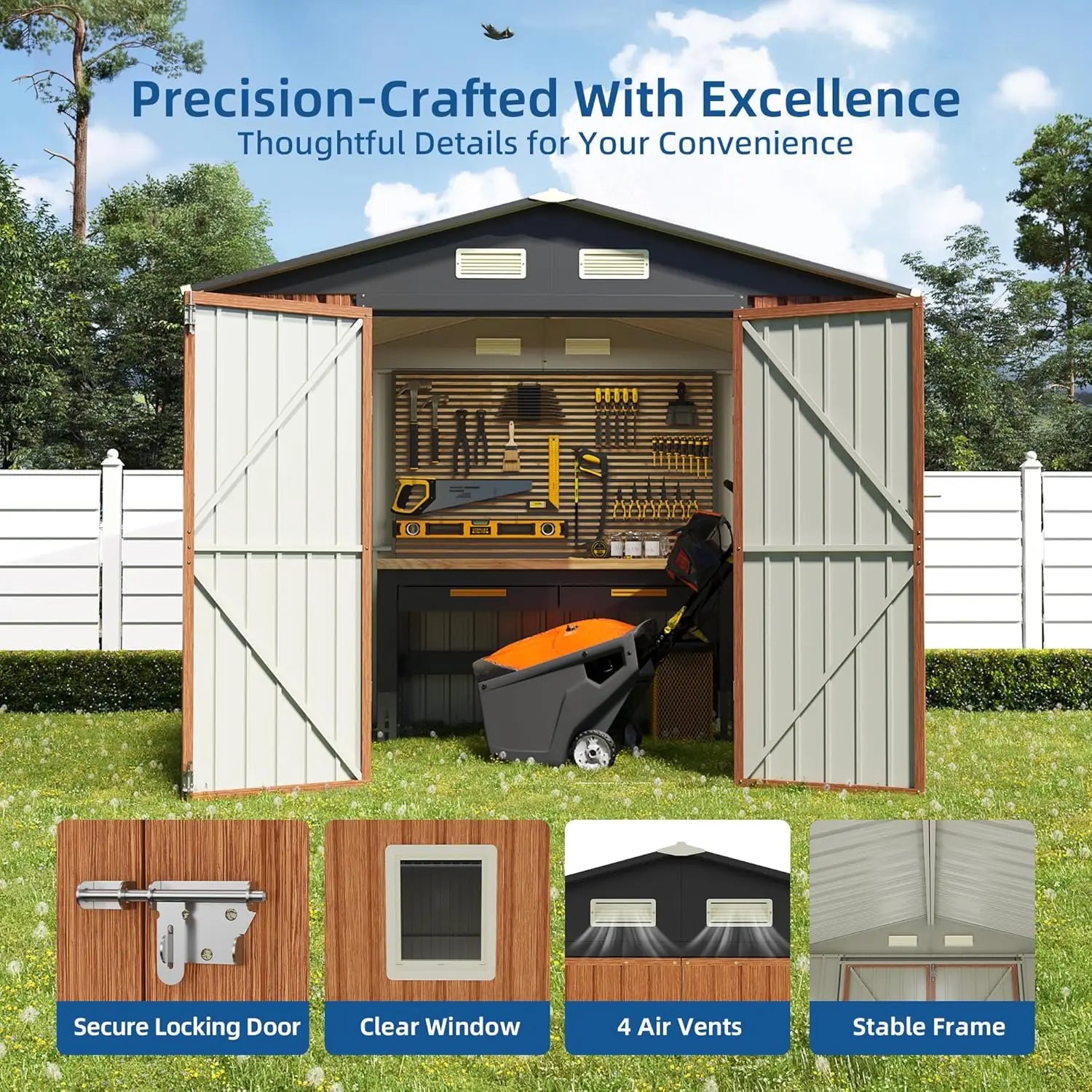 Metal Outdoor Storage Shed Lockable Door Window