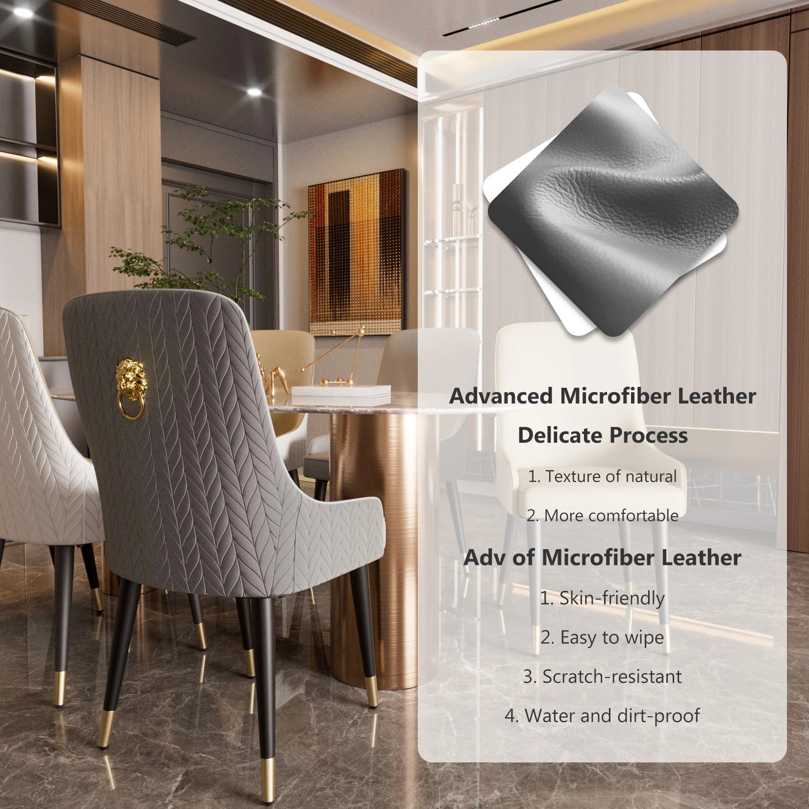 Modern PU Leather Set of 2 Dining Chairs with Metal Legs
