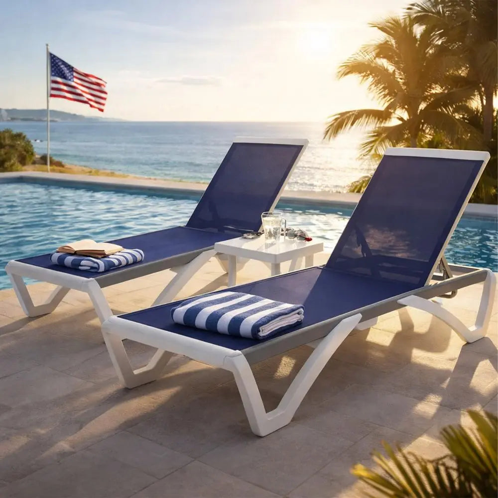 Outdoor Chaise Lounge Chair, Full Flat Adjustable Patio Lounger with Aluminum Frame amp Resin Legs, Textilene Fabric for Poolsi