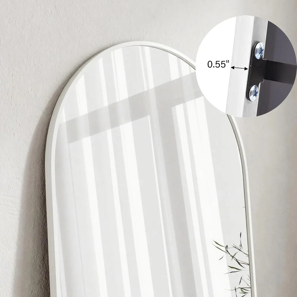 Mirror Full Length, 71"x26" Arched Full Length Mirror, Arch Mirror with Stand, Large Standing Mirrors, Oversized Full Body Mirrors with Aluminum Frame for Bedroom, Living Room (White)
