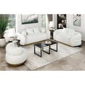 White and Gold Upholstered 3-Piece Living Room Sofa Set