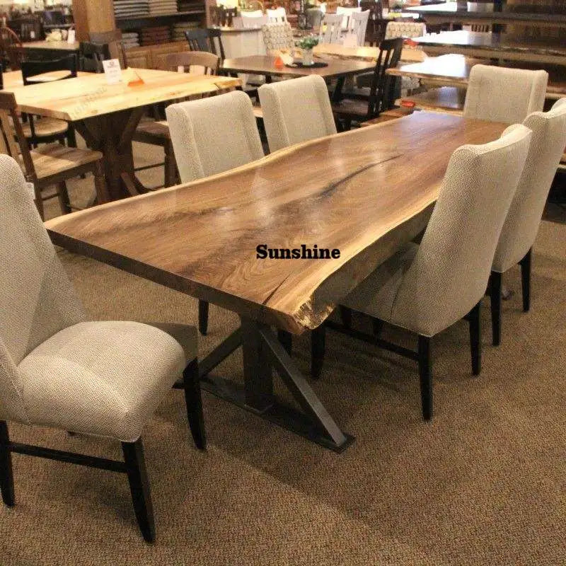 Large Solid Walnut Wood Slab Dining Table