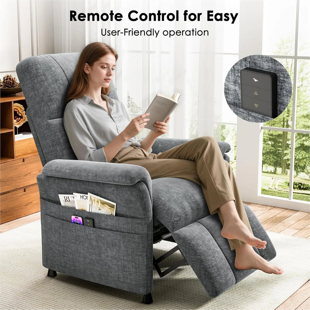 Power Recliner Chair Adjustable Chenille with Pocket Remote