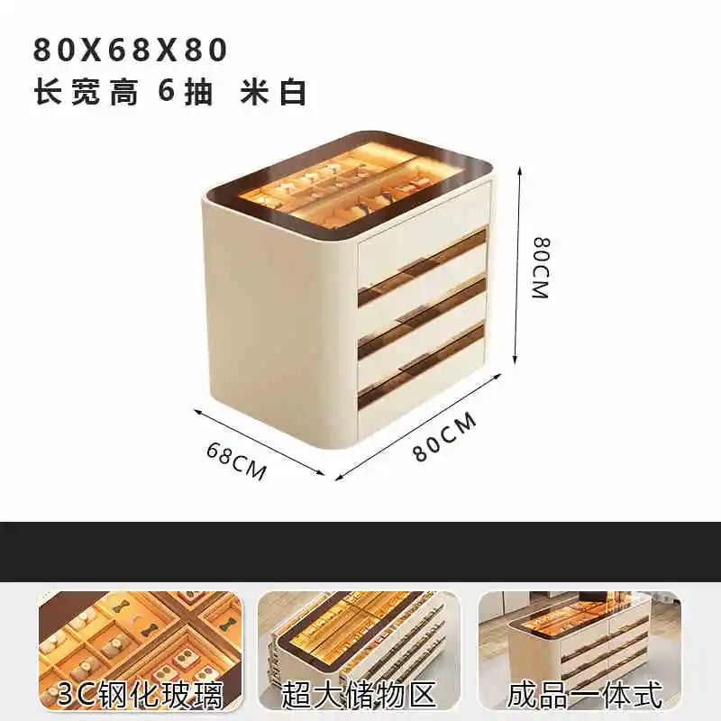 Wooden wardrobe island chest drawers jewelry storage with LED