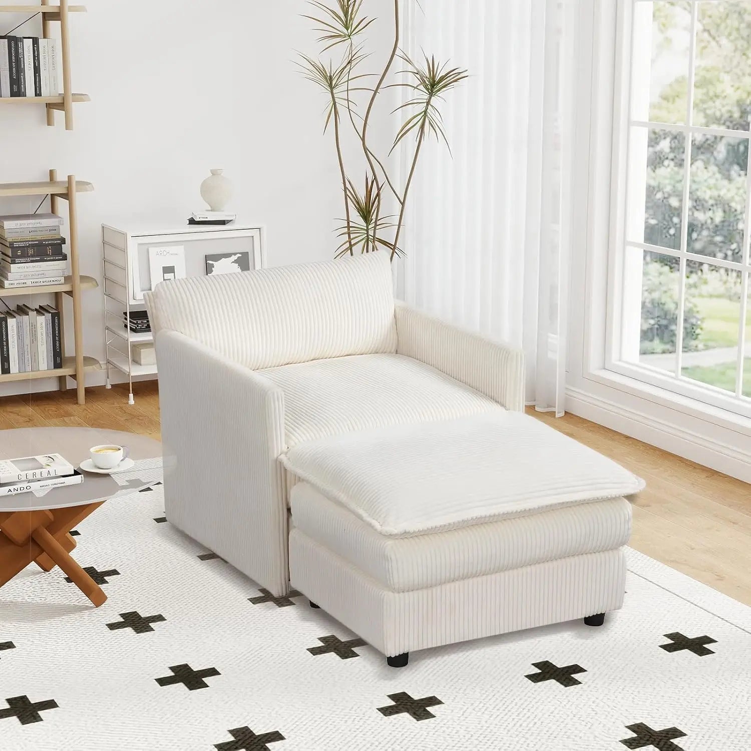 Oversized Corduroy Accent Chair & Ottoman