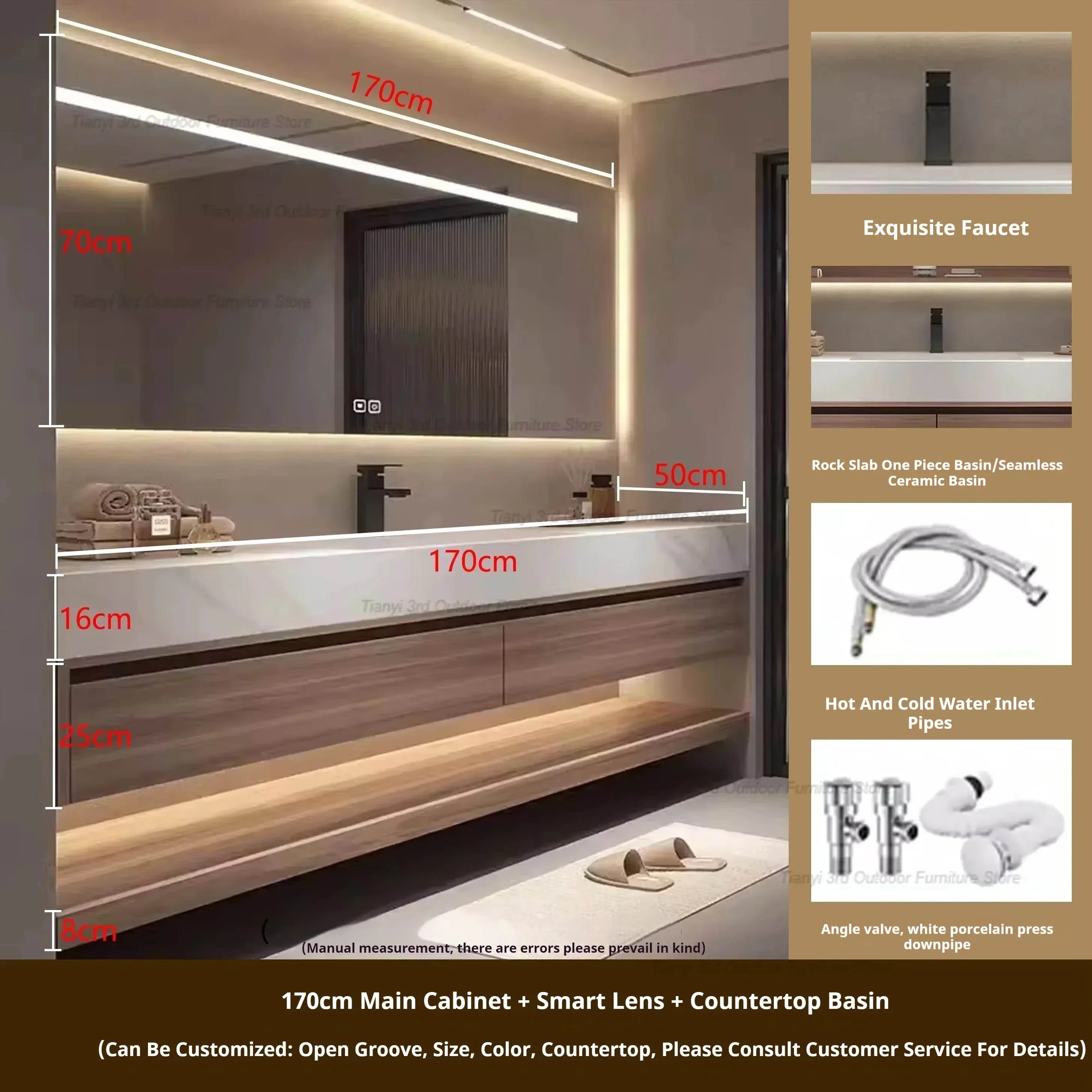 Rock Panel Bathroom Cabinet Vanity with Sink Mirror