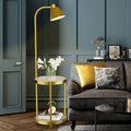 Modern Gold 2-Tier Tall Standing Floor Lamp with Storage Table