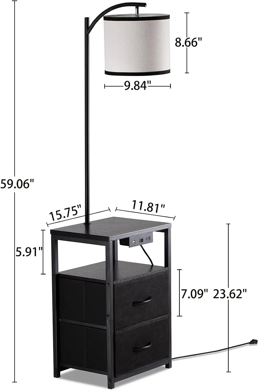 Floor Lamp with Table & 2 Drawers,