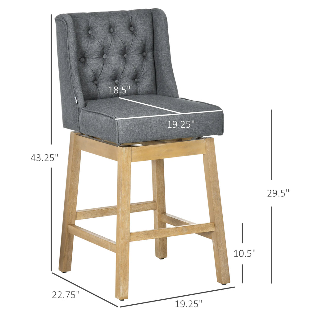Bar Height Bar Stools Set of 2, 180 Degree Swivel Barstools with Solid Wood Footrests