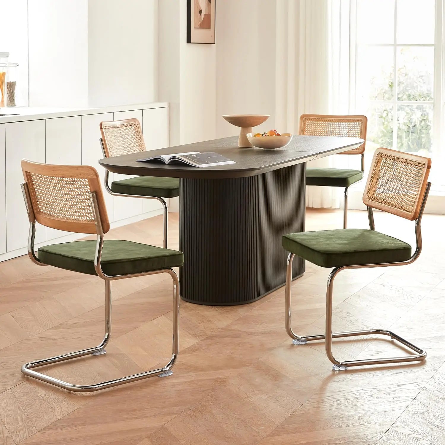 Faux Leather Rattan Dining Chairs 4