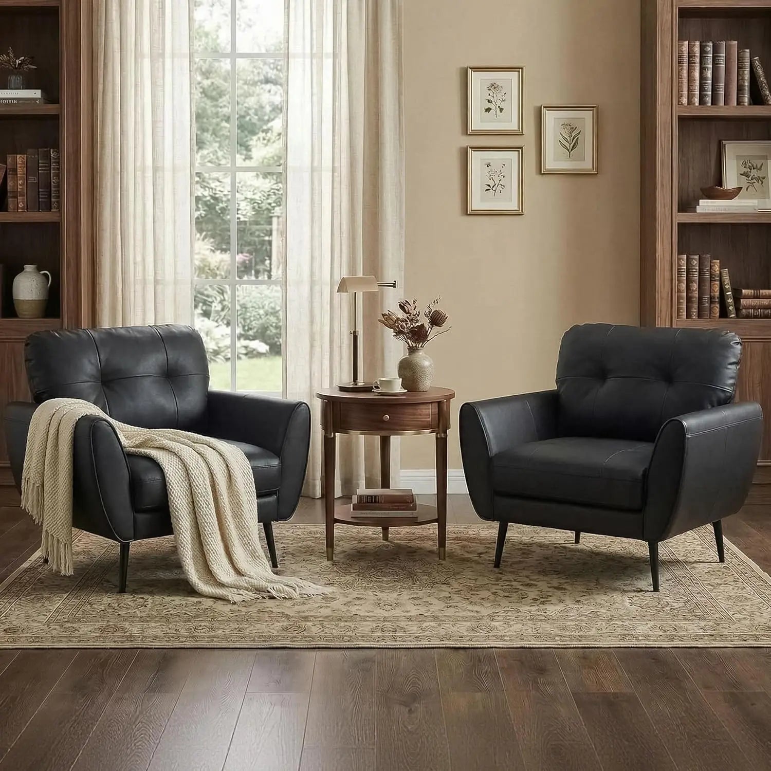 Leather Accent Chair Set Tufted