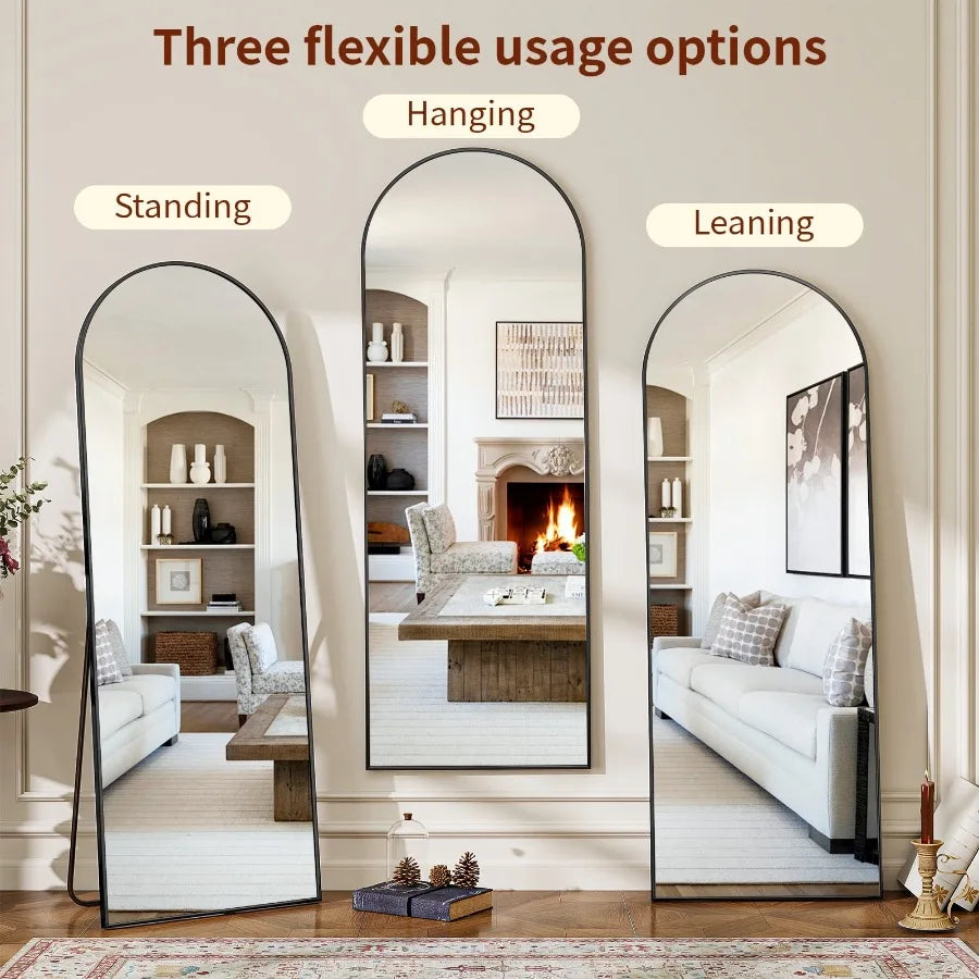 64"x 21" Arched Full Length Mirror Full Body Floor Mirrors Black