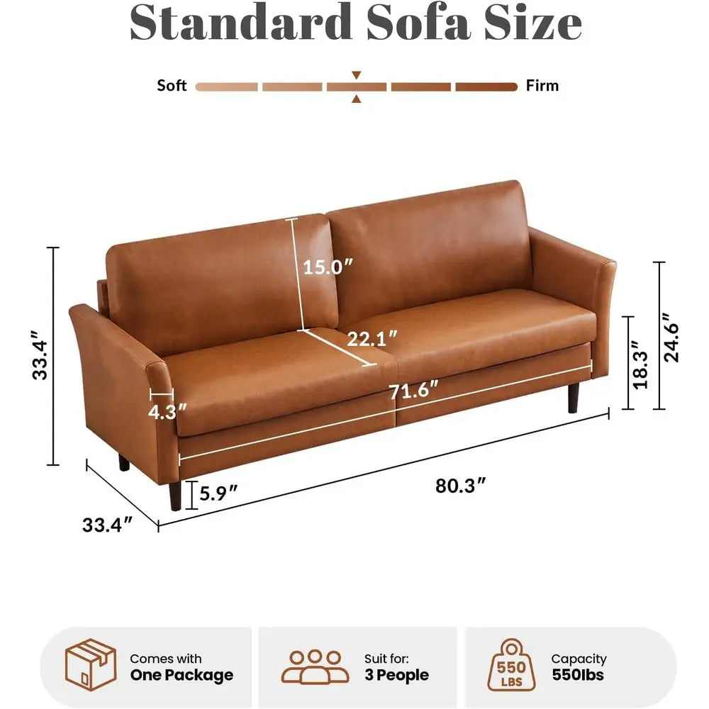 Leather Sofa with Rolled Arms and Deep Seating