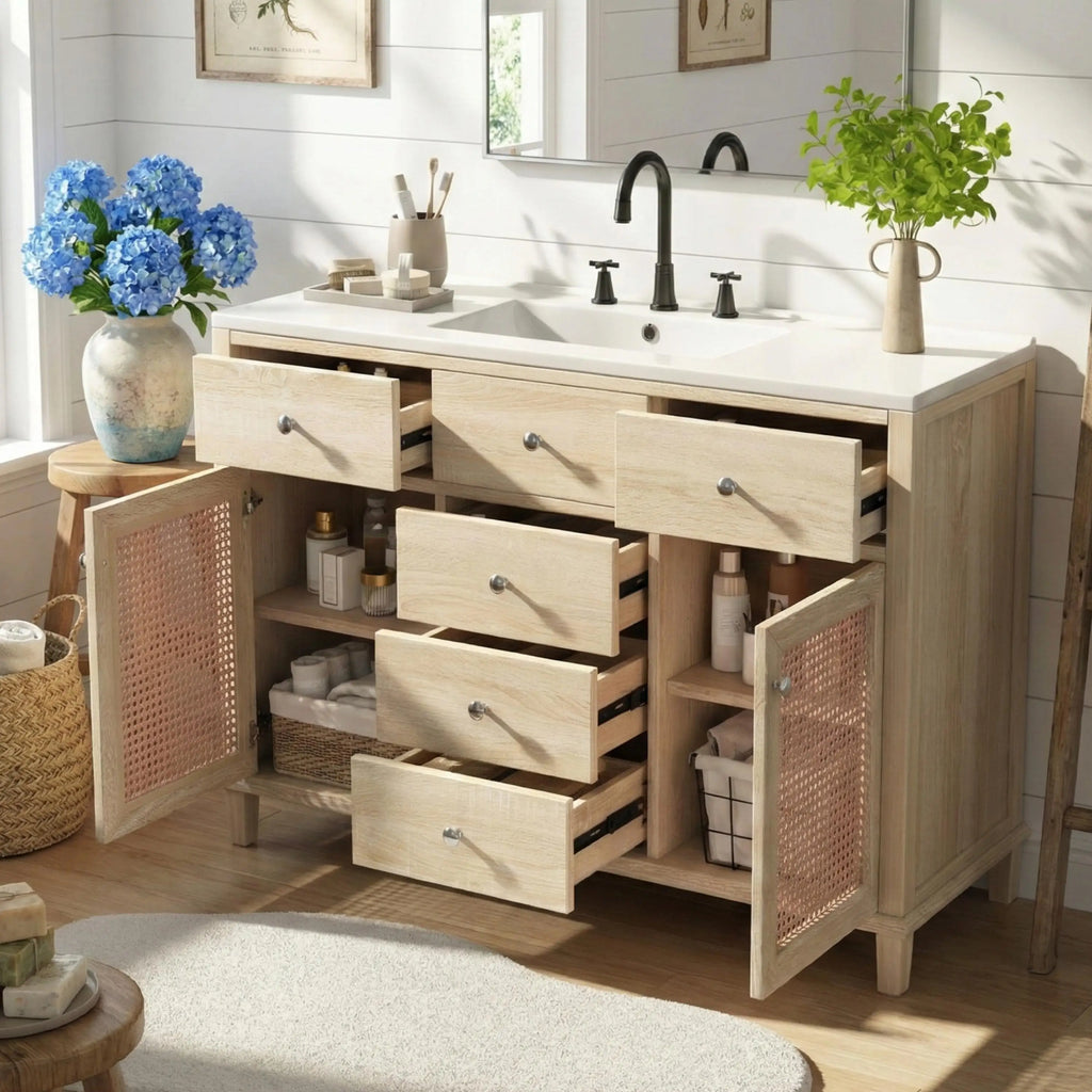 48in Natural Rattan Bathroom Vanity