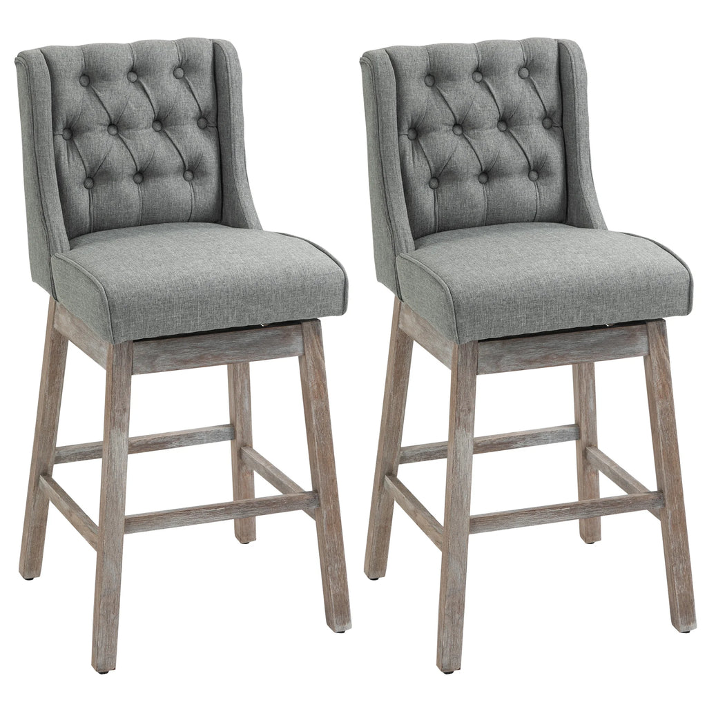 Bar Height Bar Stools Set of 2, 180 Degree Swivel Barstools with Solid Wood Footrests
