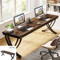 Computer Desk, Double Long Desk with 2 Drawers