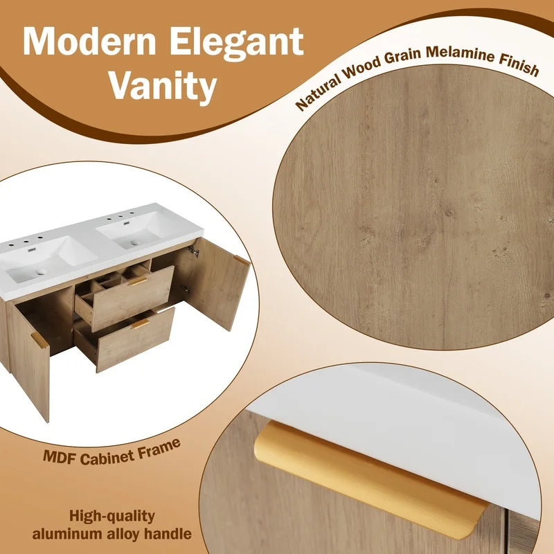 59.3" Double Sink Bathroom Vanity with SMC Top, MDF Cabinet, Soft-Close DoorsBathrooms