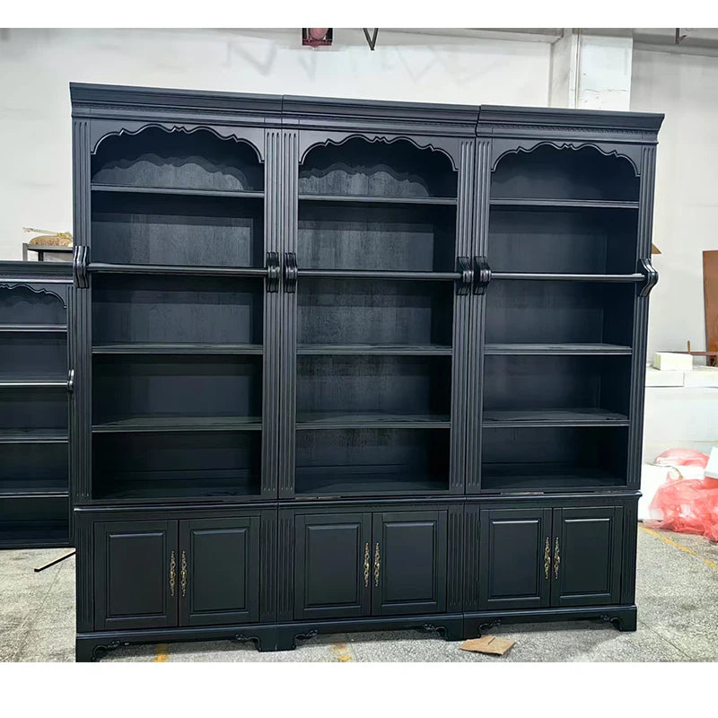 French retro black solid wood European boss office desk
