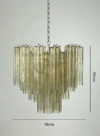 Art Deco Stained Glass Tube Chandeliers