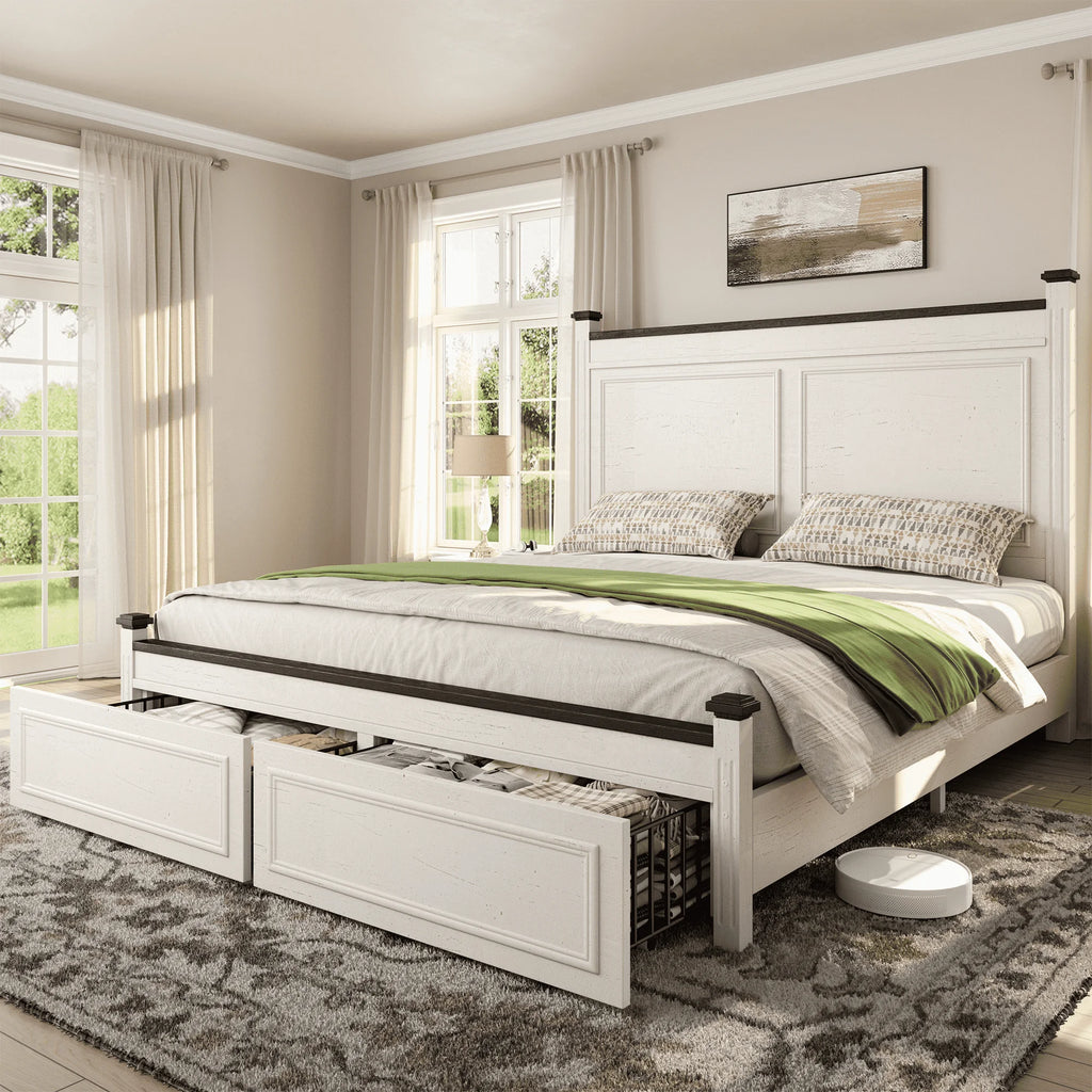 Tall 51.25" H Headboard Bed Frame with 2 with Storage Drawers