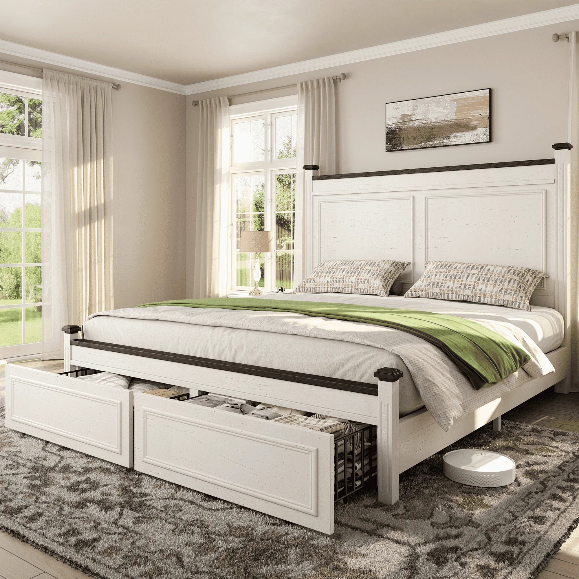 Tall 51.25" H Headboard Bed Frame with 2 with Storage Drawers