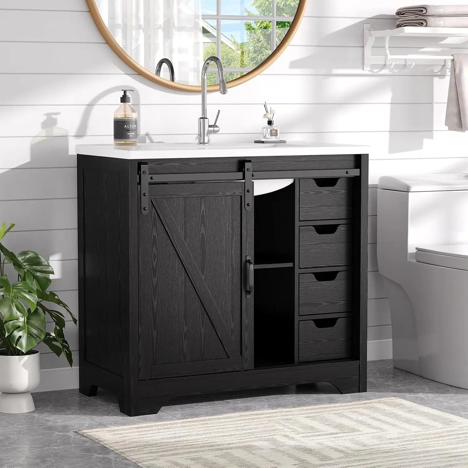 36" Bathroom Vanity with Sink Combo, Farmhouse Sliding Barn Door