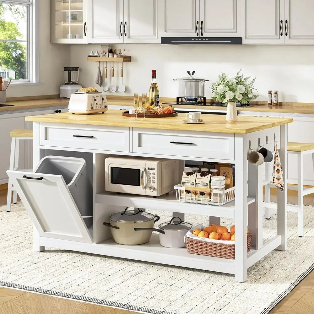 Kitchen Island with Storage and Seating Include 2 Bar Stools