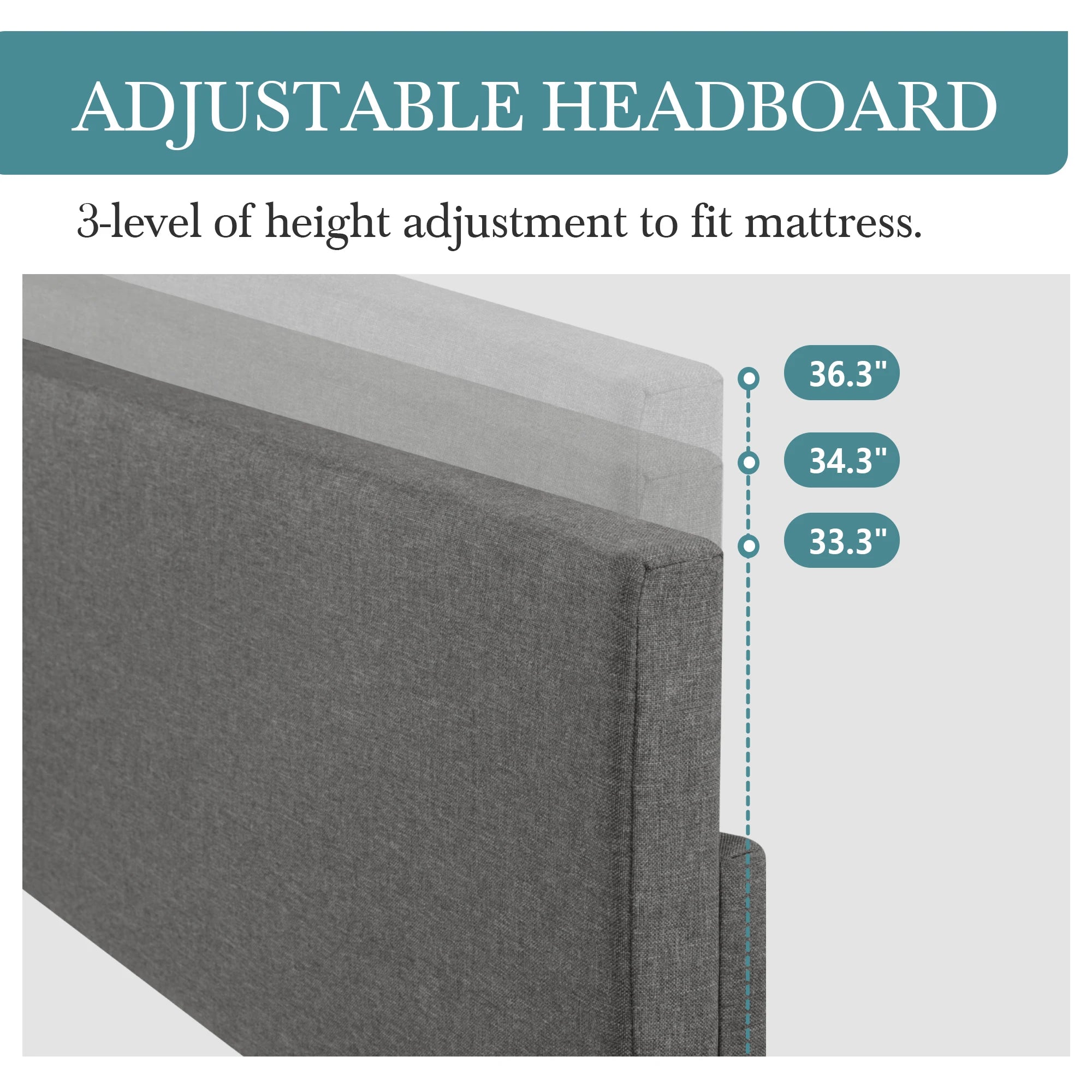 Upholstered Bed Frame with Adjustable Headboard, Soft Linen Fabric