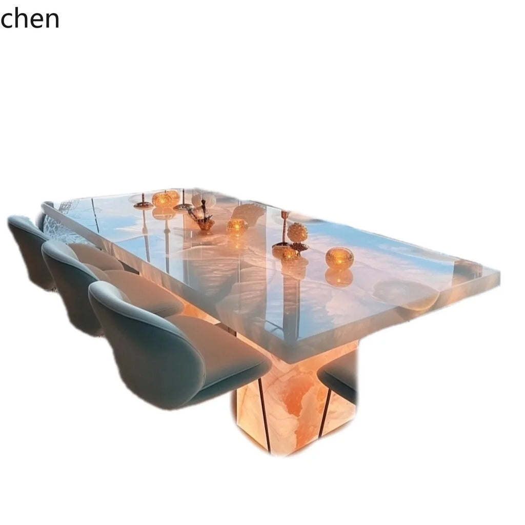 Luminous Natural Jade Luxury Stone Dining Table