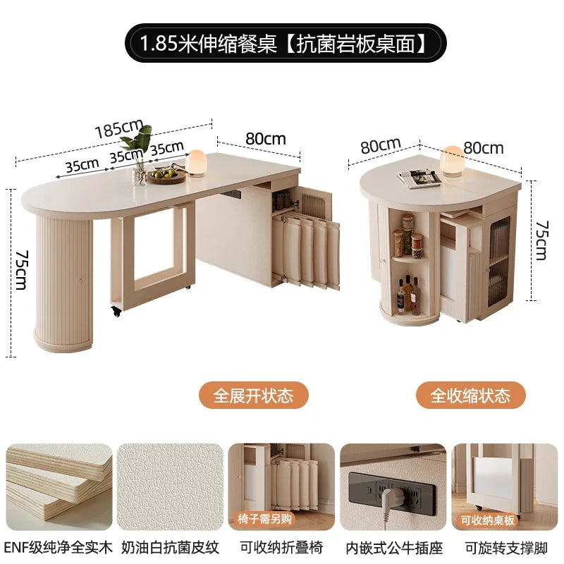 Retractable dining table small round foldable