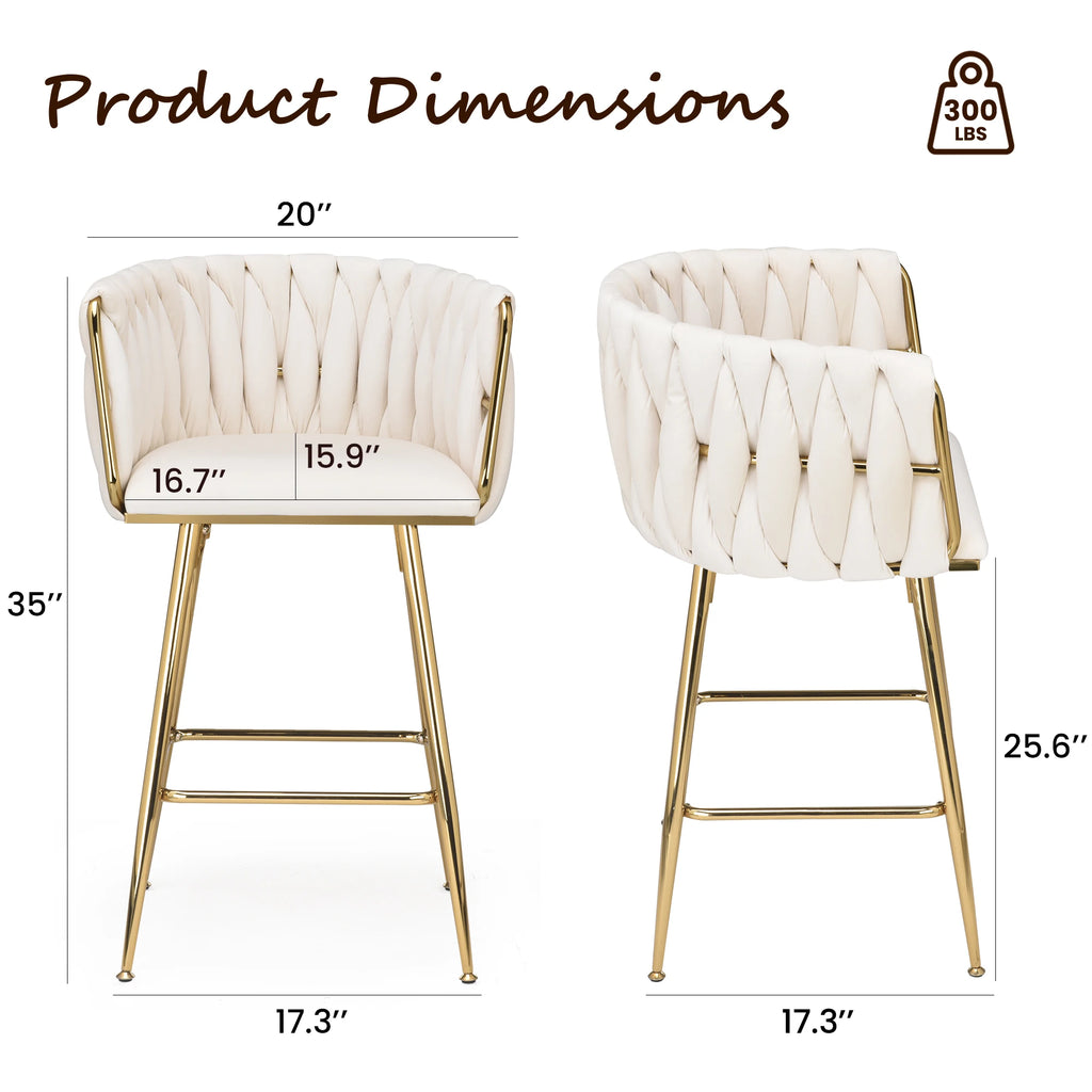 Set of 2 26" Bar Stools, Modern Kitchen Stools with Back, Metal Legs