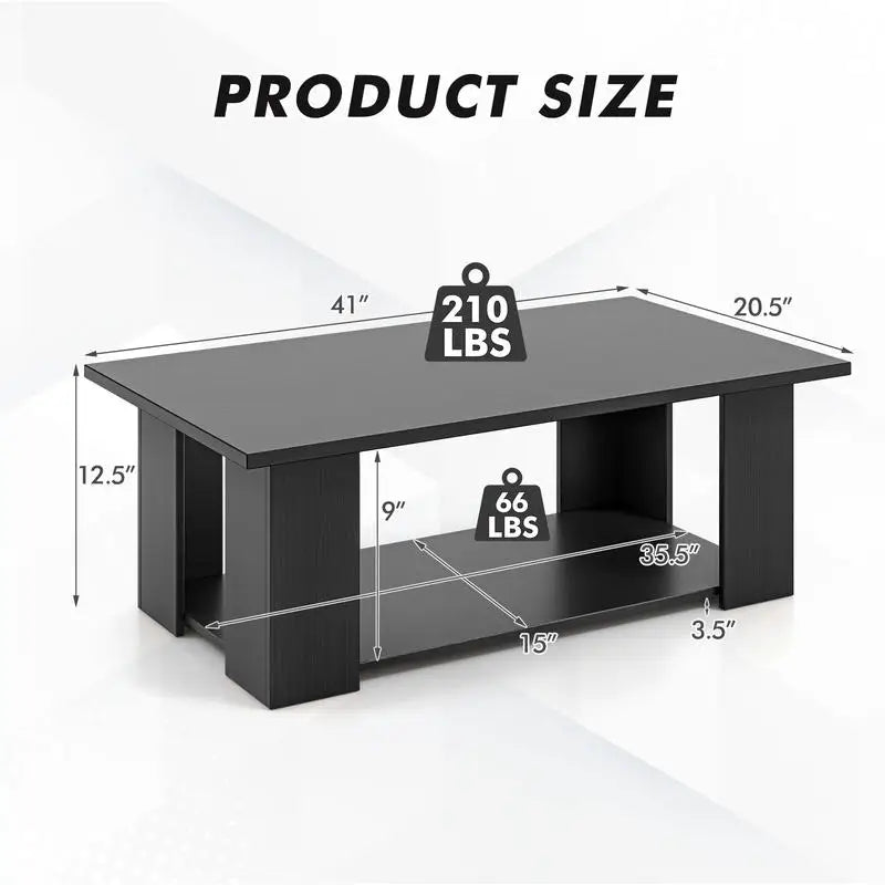 Large 2-tier Modern Wooden Coffee Table