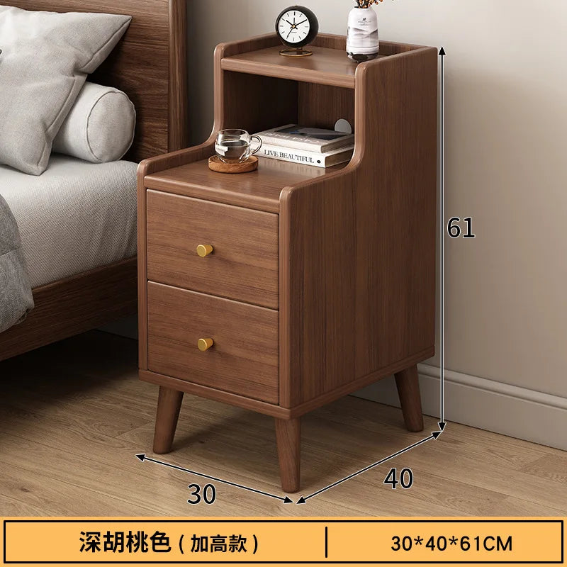 Modern Minimalist Chinese Style Compact Narrow Bedside Table Nightstand Solid Wood