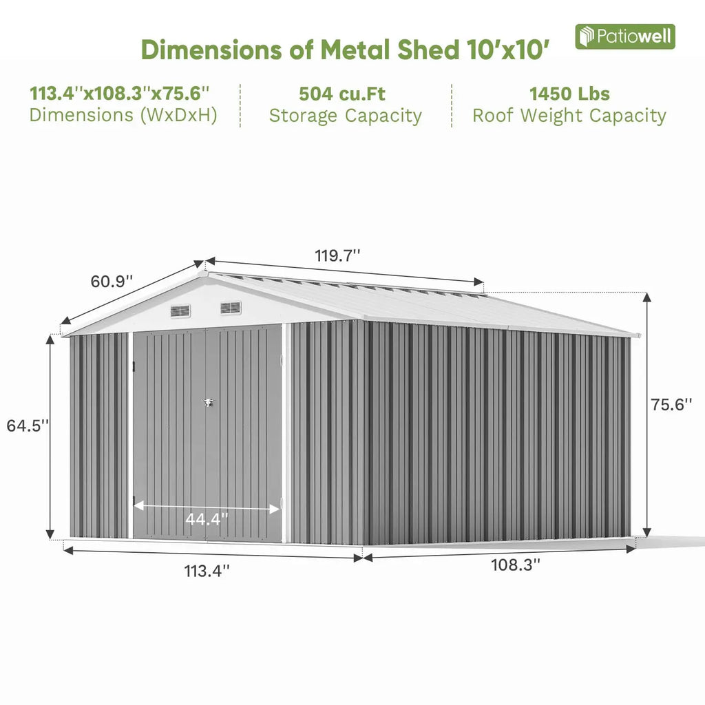 10x10ft Metal Outdoor Storage Shed Lockable