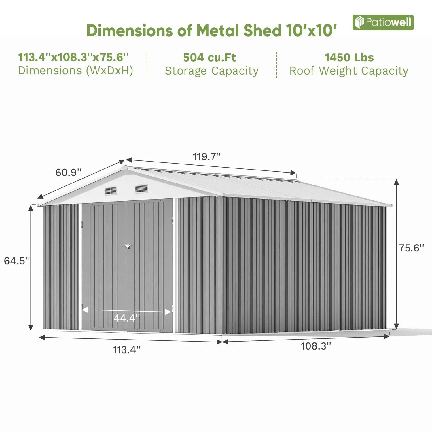 10x10ft Metal Outdoor Storage Shed Lockable