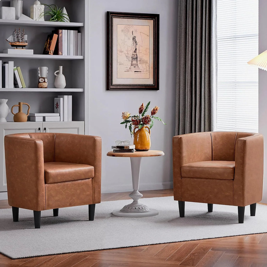 2PCS Leather Accent Barrel Chair