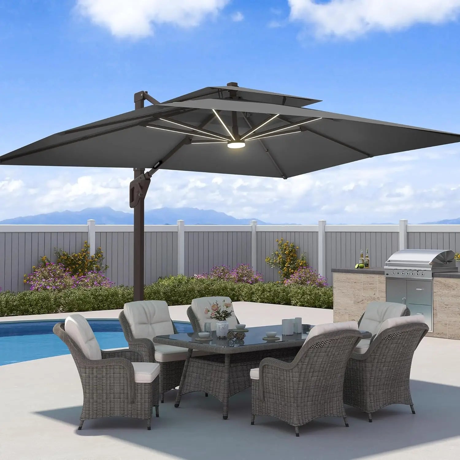 9x12 FT Patio Umbrella with LED Lights