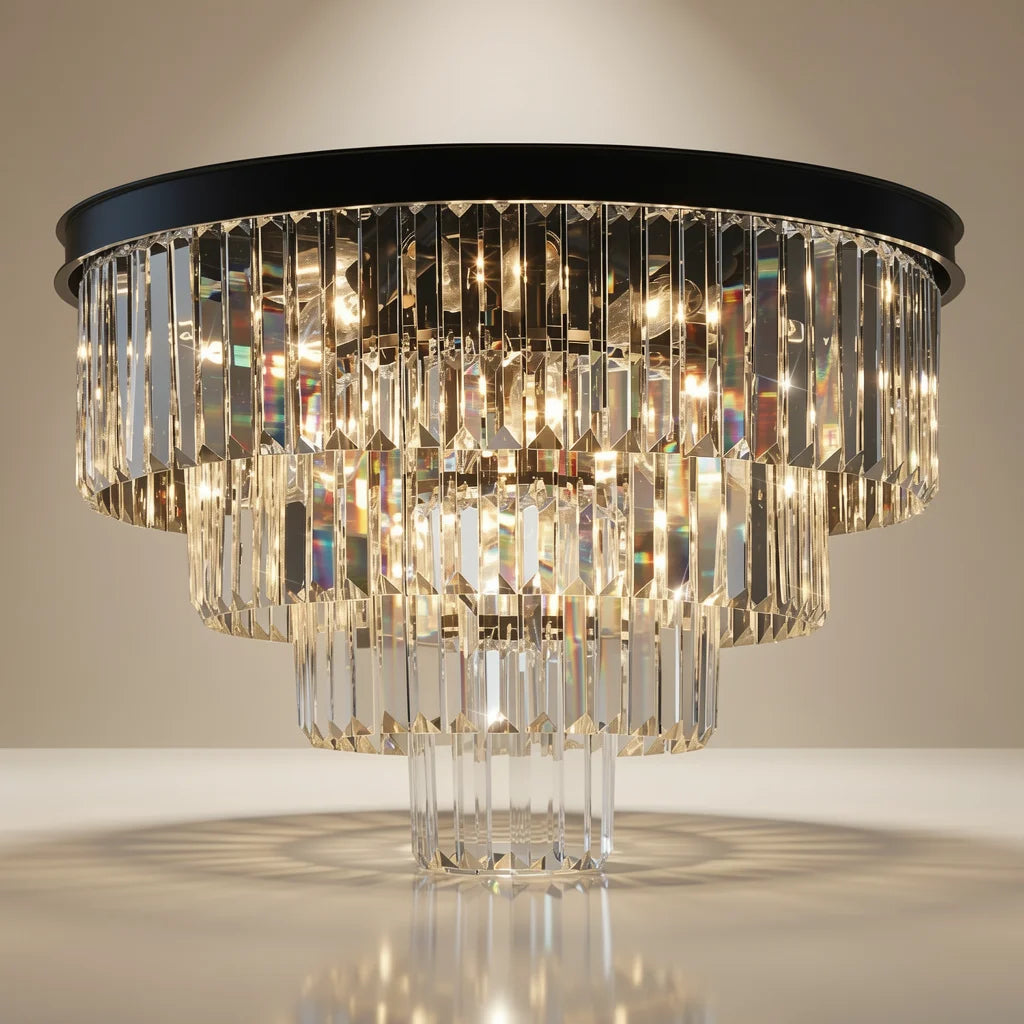 Layered Round Crystal Chandelier 15 Light Black Modern Dining Living Room Bedroom Entryway Kitchen Island 24 Inch