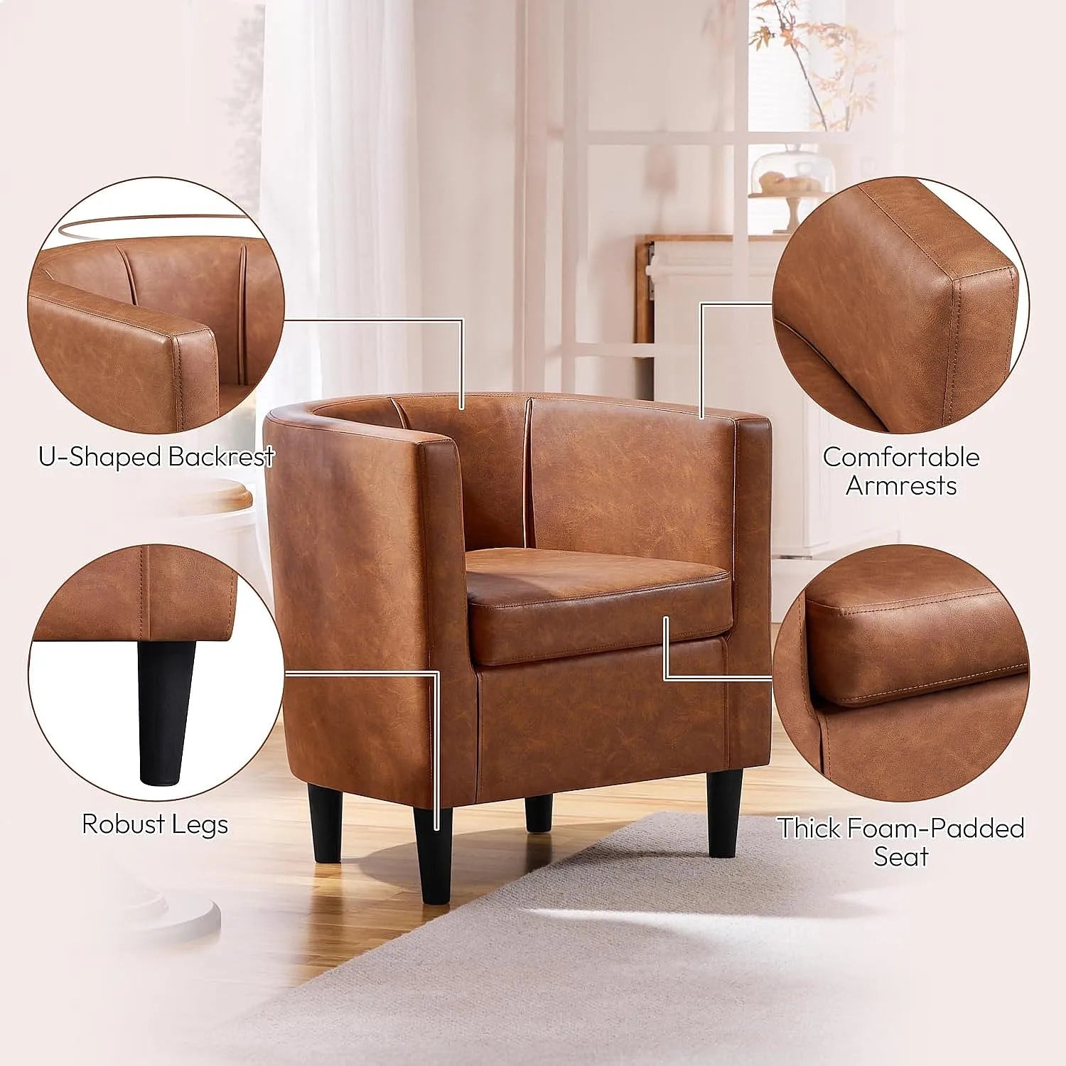 2PCS Leather Accent Barrel Chair