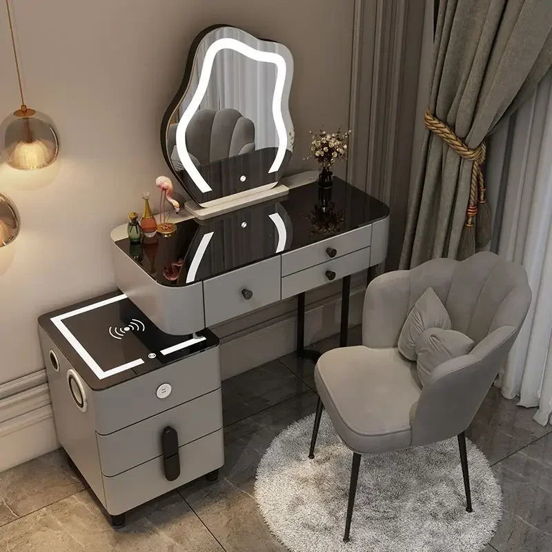 Nordic Glass Luxury Dressing Vanity Table with Smart Wireless Charging